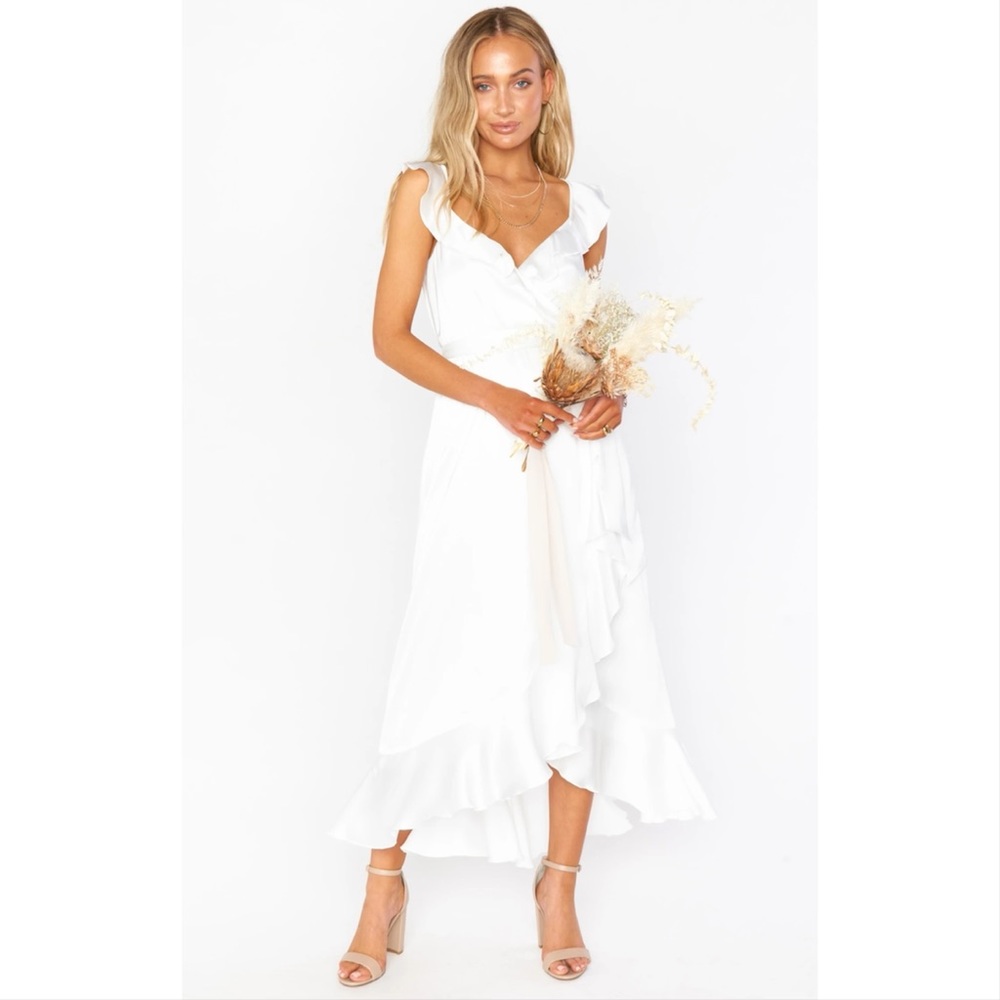 Show Me Your Mumu Samantha Ruffle wrap Midi Dress